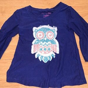 Girls Navy Sequin Owl Long-Sleeve Top